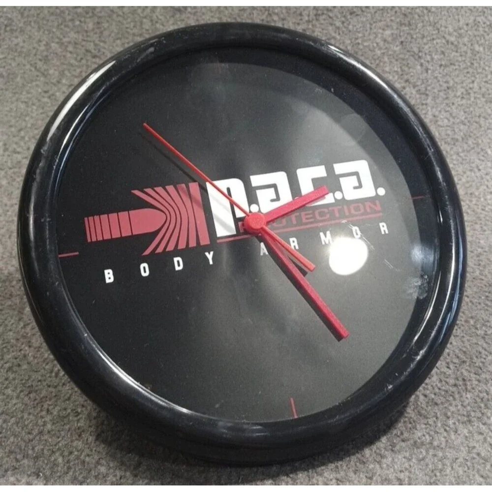 P.A.C.A Protection Body Armor Wall Clock Black Wall Mountable
